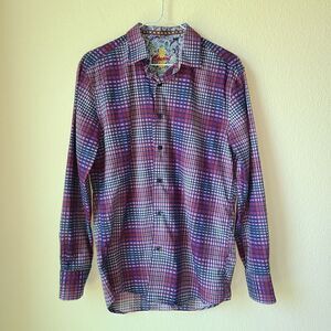 Cesari Embroidered Shirt Medium Art To Wear Purple Abstract Cotton Flip Cuffs
